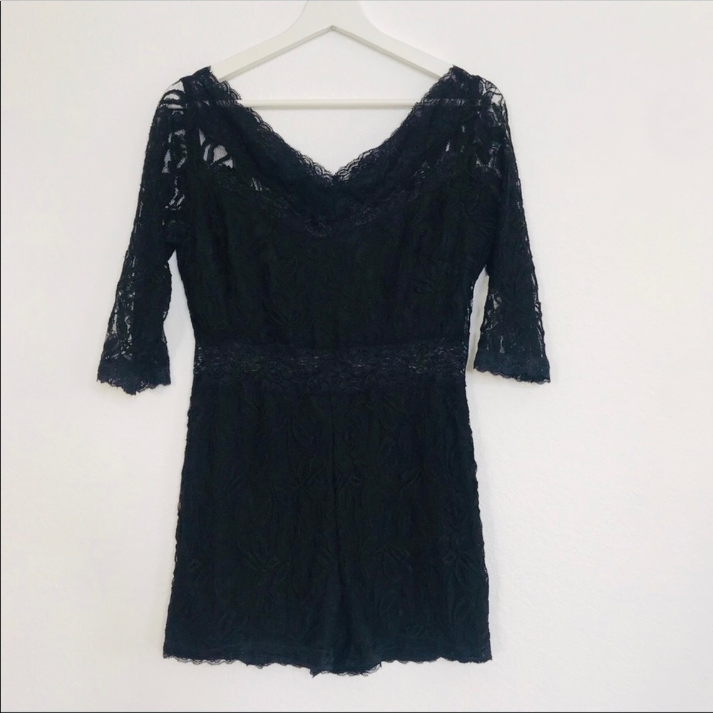Black Lace V-Neck Romper Chemise Black lace Romper S